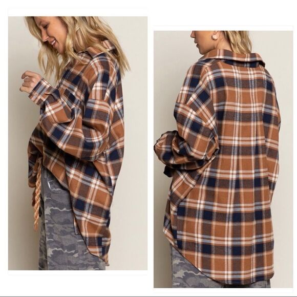 𝅺pol Plaid Soft Shirt Featuring relaxed fit and half overlay front with collar - Picture 5 of 9